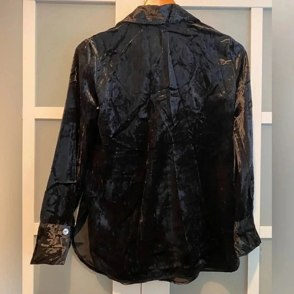 Vince Luxurious Crushed Velvet Button Down Black Blouse Viscose Women's XXS NWT‎ - Picture 4 of 8